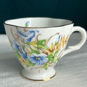 Vintage Clarence Bone China Morning Glory Floral Footed Tea cup England